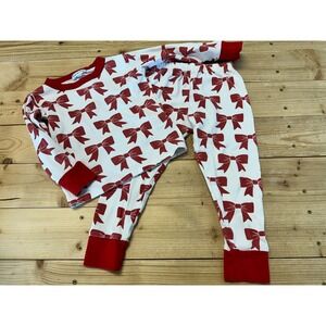 Magnolia Baby Kids Pajamas Set Size 2 Red Bows‎ Holiday Christmas Outfit